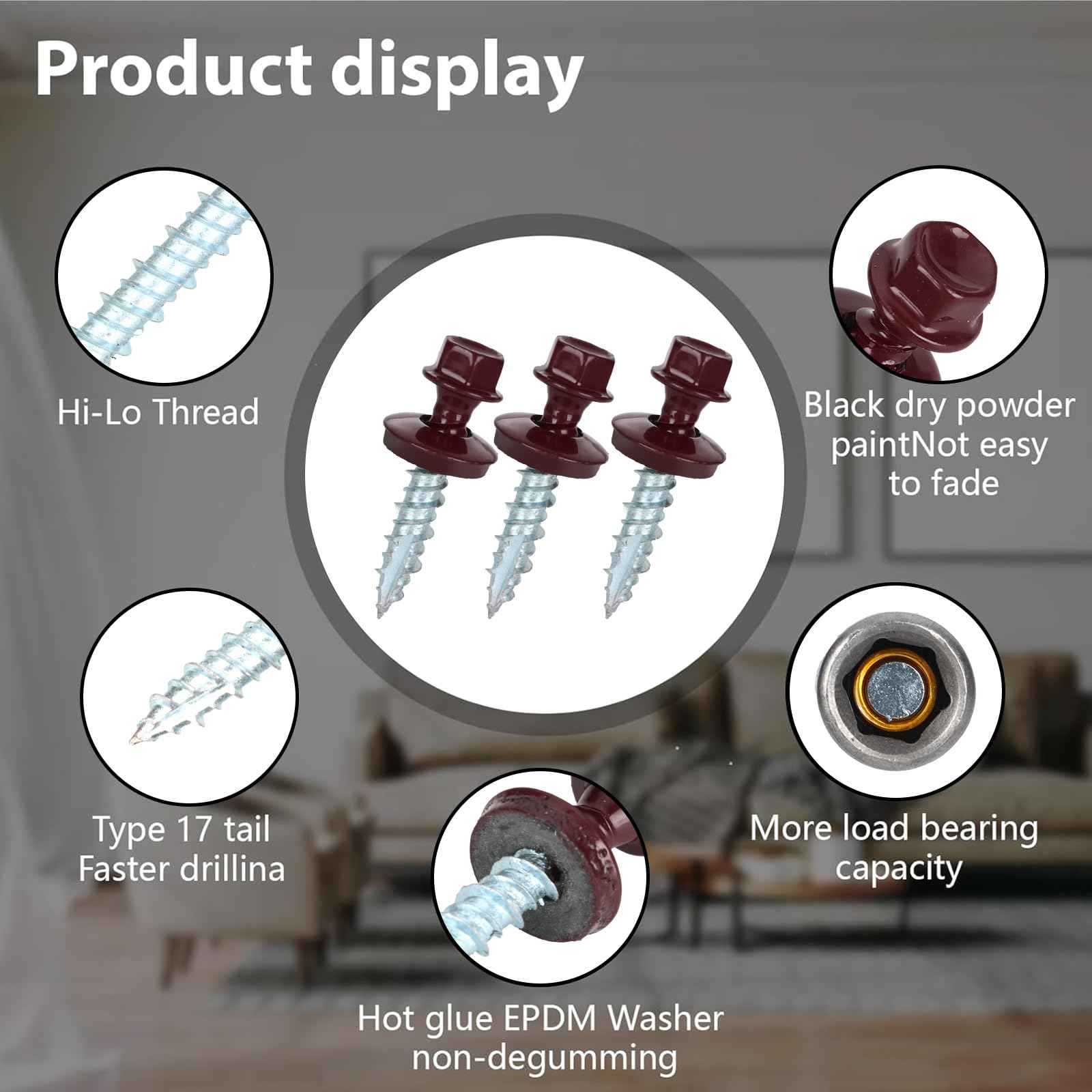 Metal Roofing Screws 10 x 1 inch, Brown Hex Head Sheet Metal Roof Screw with EPDM Washer for Corrugated Roofing (250Pcs)