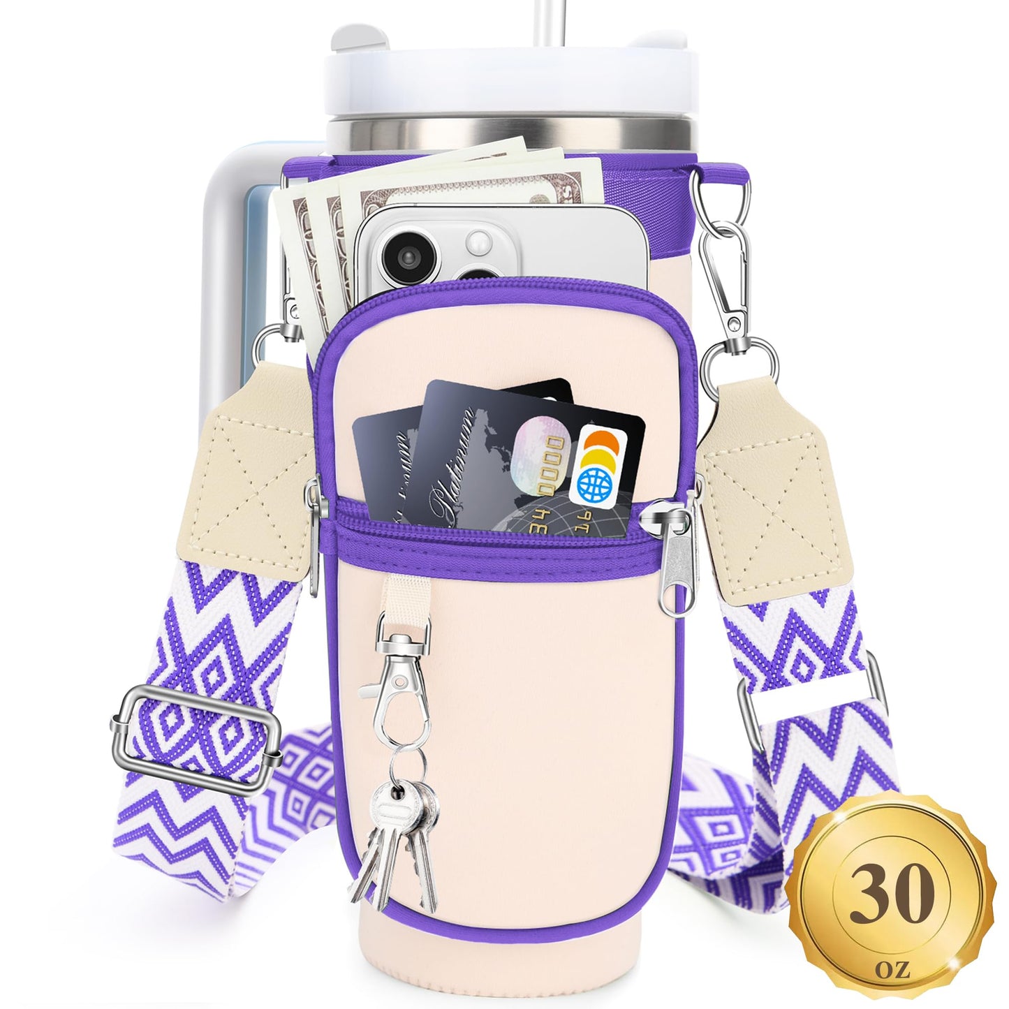Sernaxi Water Bottle Holder Bag (Cream&Purple)
