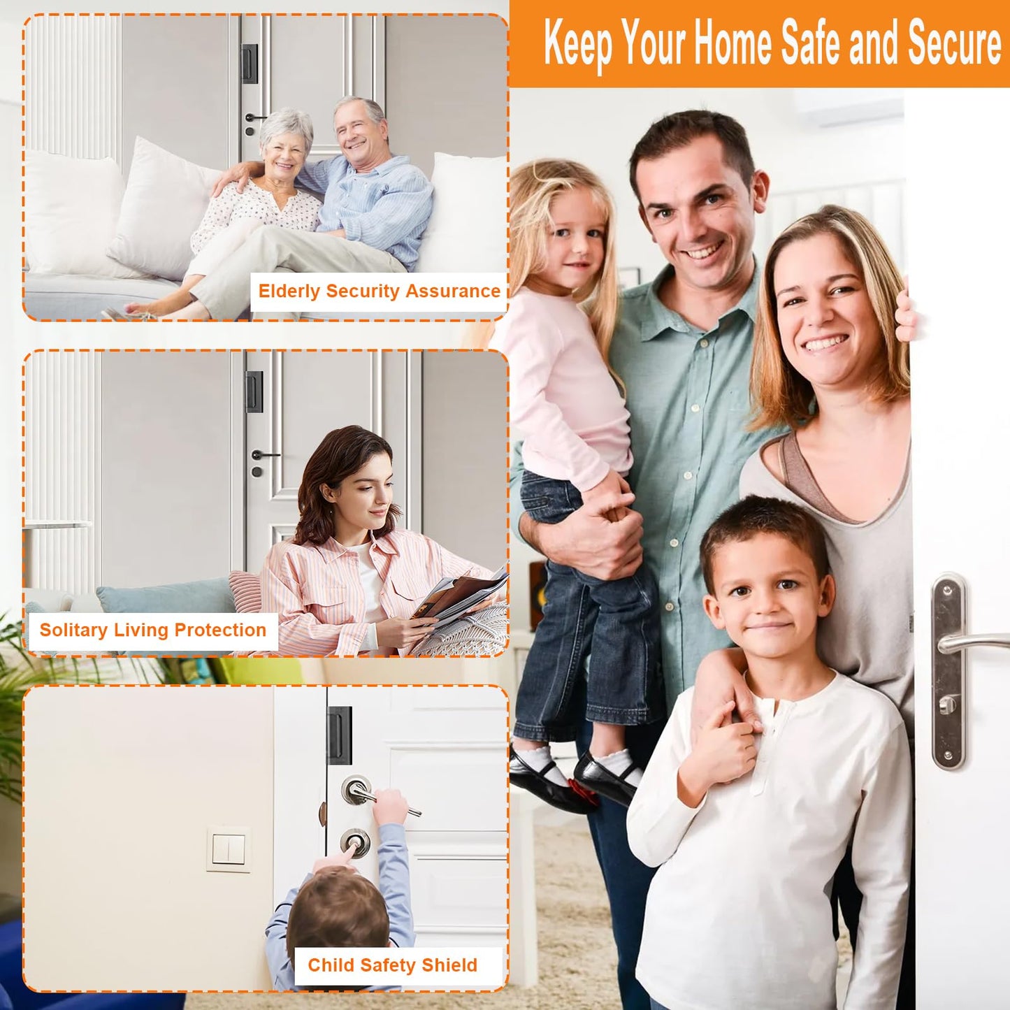 Home Security Door Reinforcement Lock, Upgraded Front Door Locks for Kids Safety Withstand 800 lbs, Child Proof Door Lock, Extra Door Lock from Inside Prevent Unauthorized Entry (2 Pack, Black)