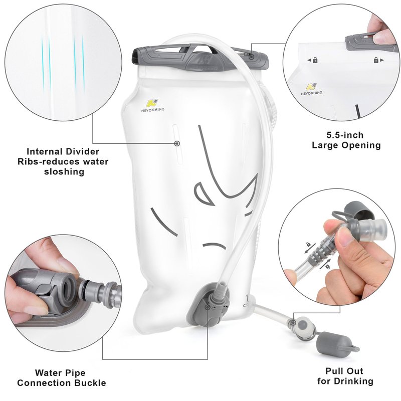 N NEVO RHINO Water Bladder 1.5-Liter, Leak Proof Water Reservoir BPA-Free, Wide Opening Hydration Bladder for Running Vest Hydration Backpack Replacement for Hiking Cycling