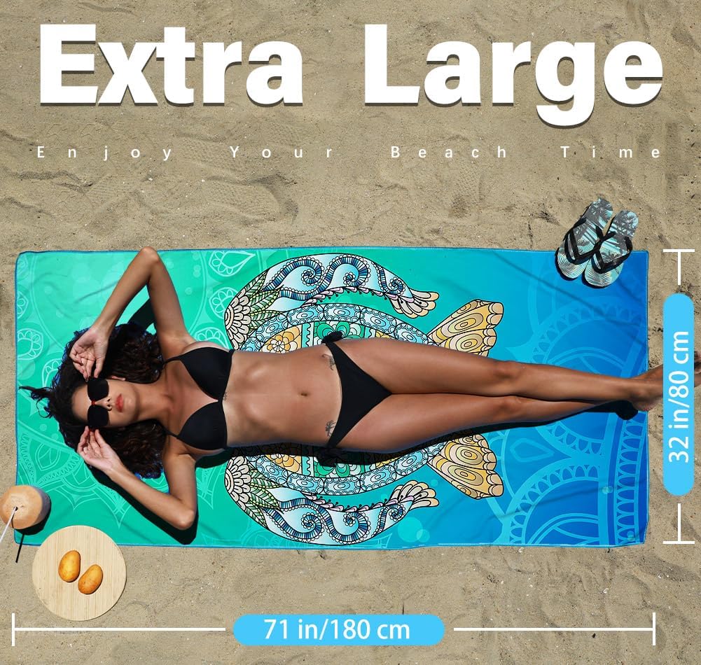 Skiennix Microfiber Beach Towels - Lightweight, Sand-Free, Quick-Dry, Compact | 2-Pack for Travel & Camping Essentials