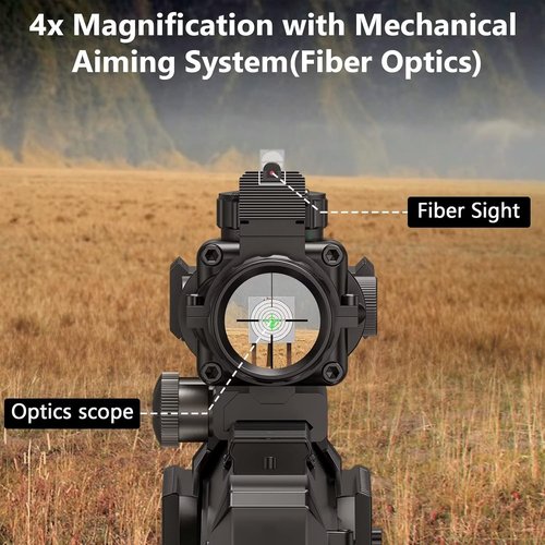 CVLIFE 4x32 Prism Hunting Rifle Scope - Illuminated Red, Green & Blue Reticle with Fiber Optic Sight