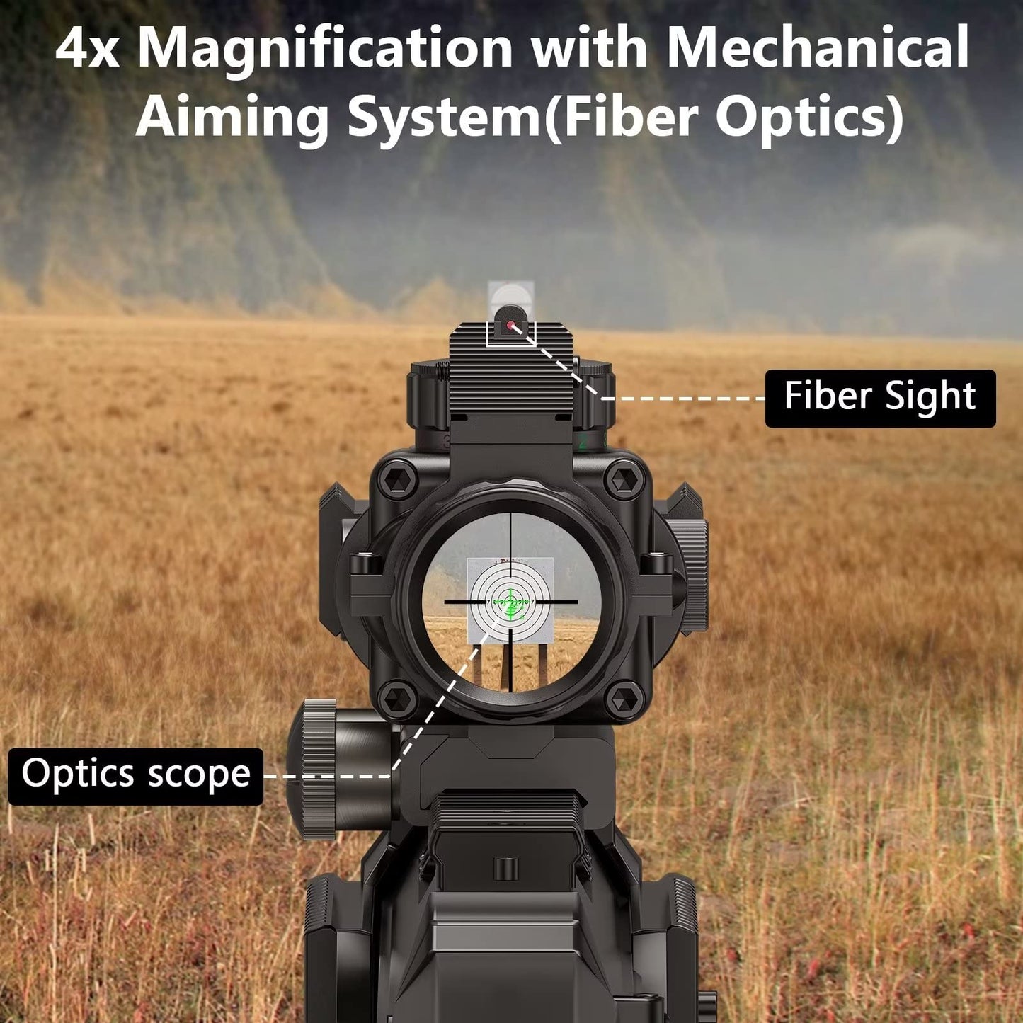 CVLIFE 4x32 Tactical Rifle Scope Red & Green &Blue Illuminated Reticle Scope with Fiber Optic Sight