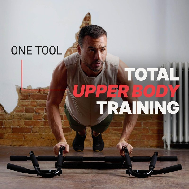 SPRI Pull Up Bar - 12-Grip Door Mounting Pull-Up Bar for Versatile Workouts - Rugged Steel with Foam Handles - Supports 300 Pounds - Fits Door Frames Up to 32 in. Wide - Black