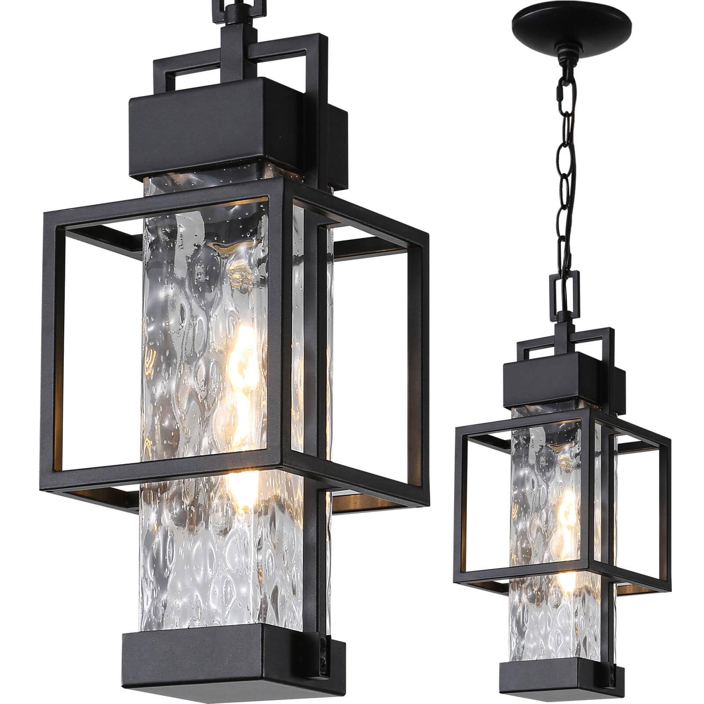 Zinola Outdoor Pendant Light for Porch, Waterproof Hanging Ceiling Lantern with Water Glass, Black Exterior Light Fixture for Front Door Gazebo Entryway, E26 Base, LED Bulb Included