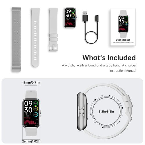 JYUAJOI Fitness Tracker with 24/7 Continuous Heart Rate, Blood Oxygen Monitor, Smart Watch with Sleep Monitor, IP68 Waterproof Activity Tracker Step Counter for Women Men (Silver)