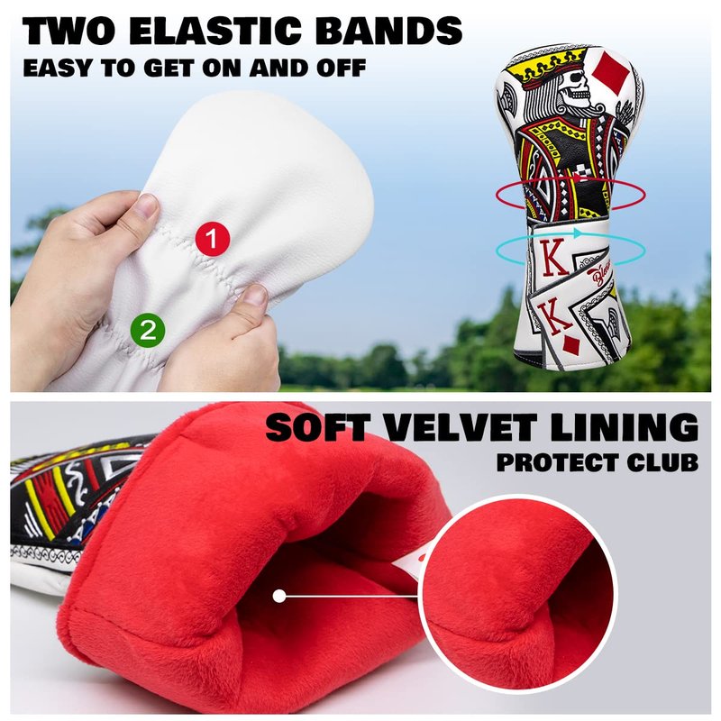 BAIRBRE Golf Club Covers - Poker Diamond King 3 Wood Head Covers Fariway Wood Headcover Leather Golf Headcover for Most Brands