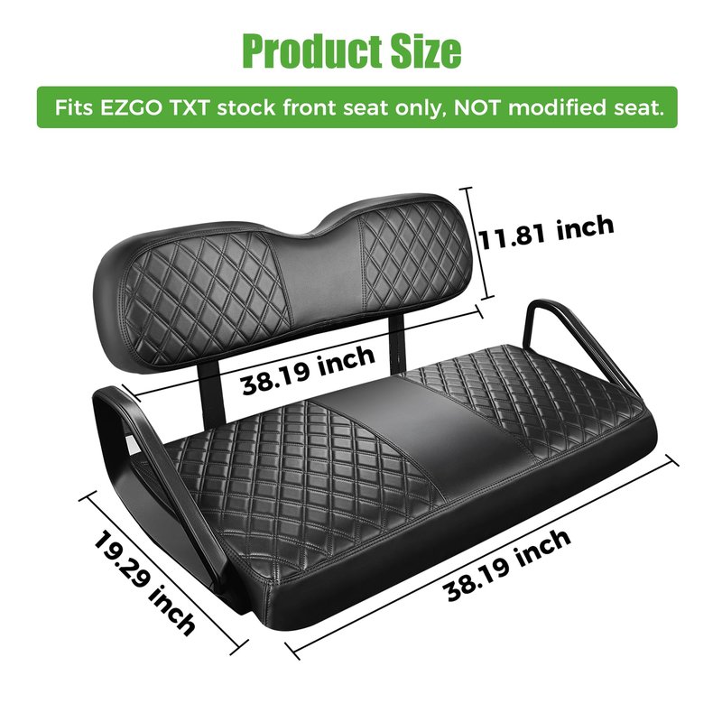 10L0L Golf Cart Leather Front Seat Cover for EZGO TXT - Soft PU Leather and Fitting Memory Foam, 3D Diamond Pattern, Golf Cart Vinyl Waterproof Replacement Seat Cover (Black)