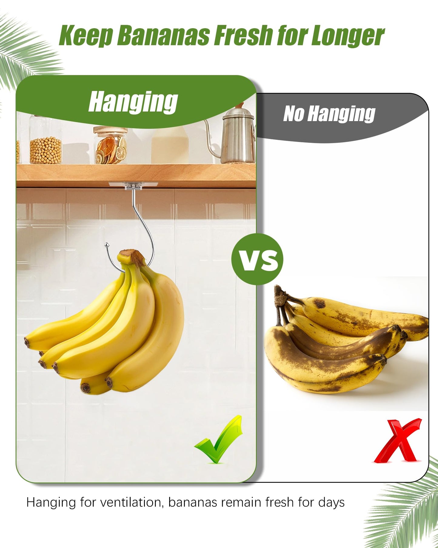 Latoxcaa Banana Hook for Hanging Heavy-Duty 13Ib(Max) 2 Pack, Folding Banana Hanger Under Cabinet, Banana Holder Self Adhesive Traceless Clear for Keep Fresh & Kitchen Space Saving-12 cm