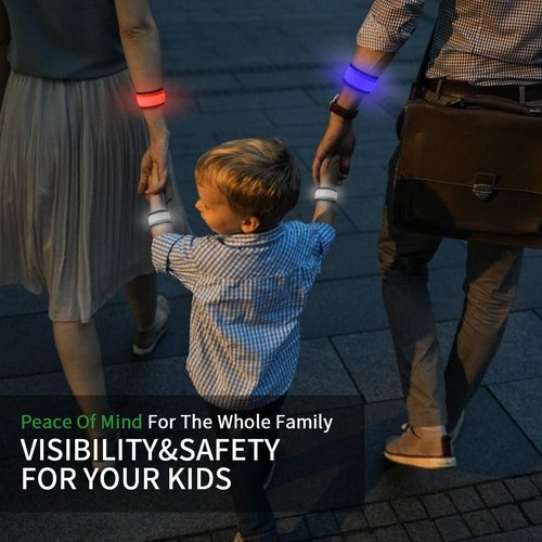 LOBKIN LED Safety Bracelets - Reflective Slap Armband for Kids & Runners | Nighttime Visibility Light