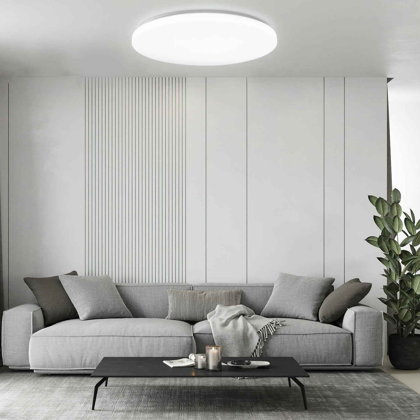 Hamilyeah 24 inch Flush Mount Ceiling Light Fixture, Drum Light Fixture Ceiling Mount 48W 5000K, Simple LED Close to Ceiling Lighting Fixture Round for Living Room, Bedroom, Kitchen