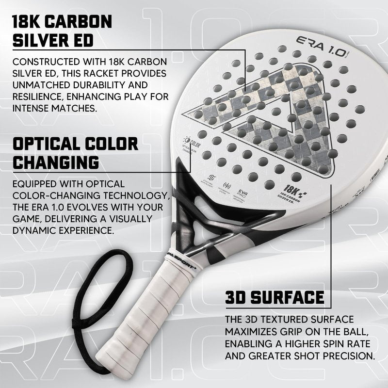 AMASPORT 2025 Era-1.0 Series Pros Padel Racket - 18K Carbon Pala Padel & Color-Changing Tech | Advanced Spin Control & Anti-Vibration Paddle Tennis Racquets | Expert-Level Power & Precision