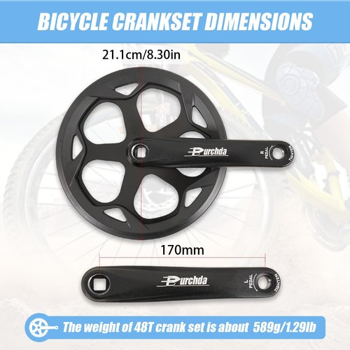 Bike Crankset for Ebike: 48T/52T Universal Bike Crankset Set Double Chain Cover 170mm Aluminium Alloy Arm for Single Speed and 6/7/8 Speeds Electric Bikes, Fat Tire Bike (Crank Removal Tool Included)