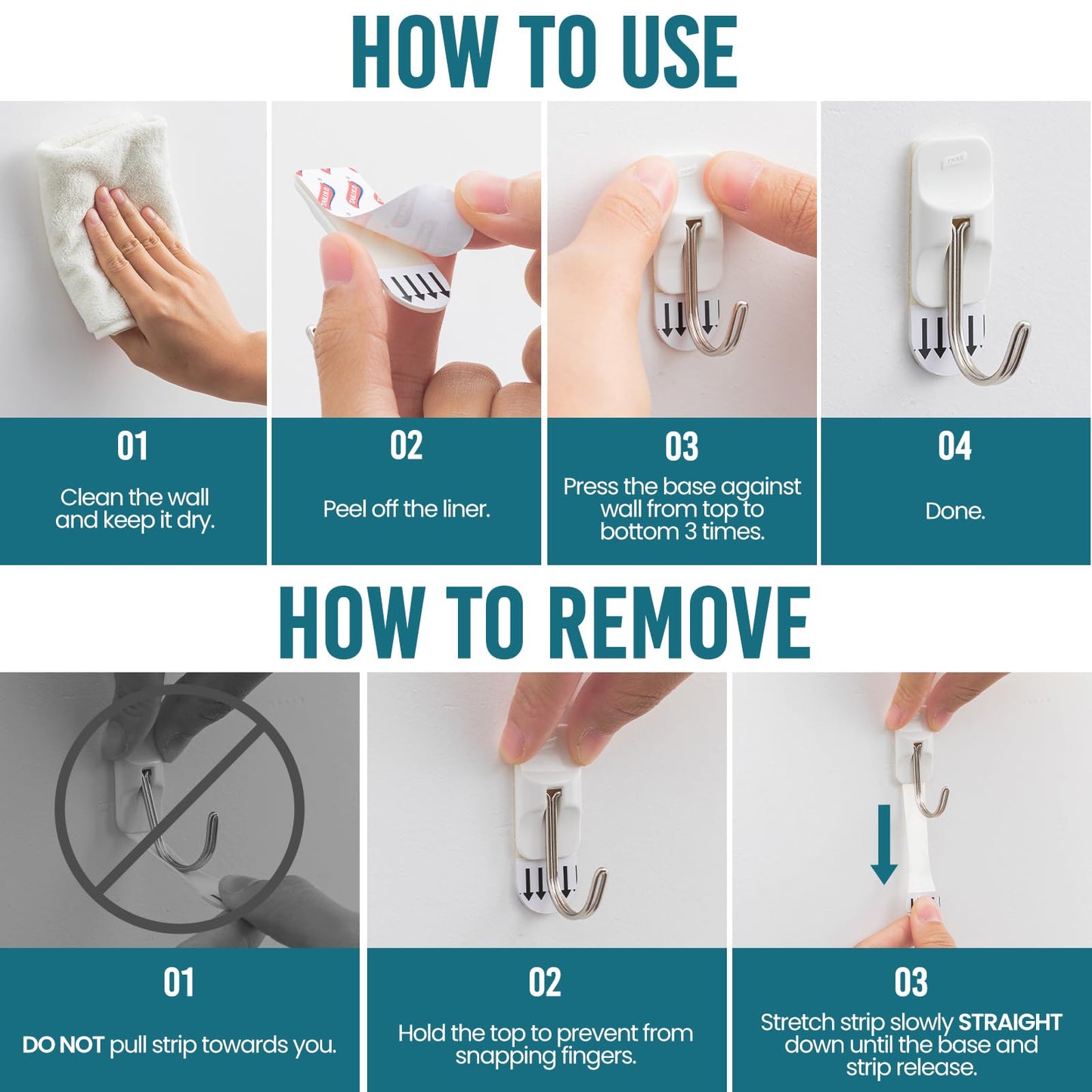 TAILI Damage-Free Hanging Hooks,10 Mini Utility Hooks and 2 Pcs Adhesive Strips, Holds up to 1.1 lb, No Tools Damage-Free Stick on Bathroom or Kitchen for Hanging Decorations,Organization-White