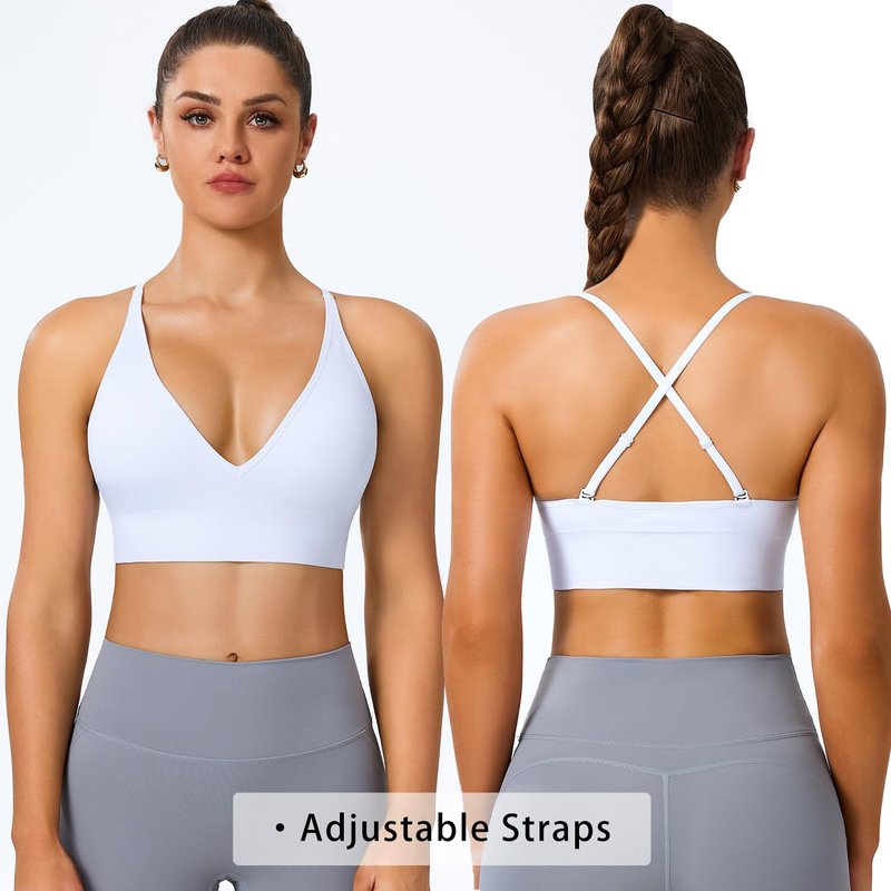 BLUELILY Sports Bras for Women 3/5 Pack Padded Adjustable Deep V Neck Bra Seamless Spaghetti Strap Criss Cross Light Impact Yoga Bras