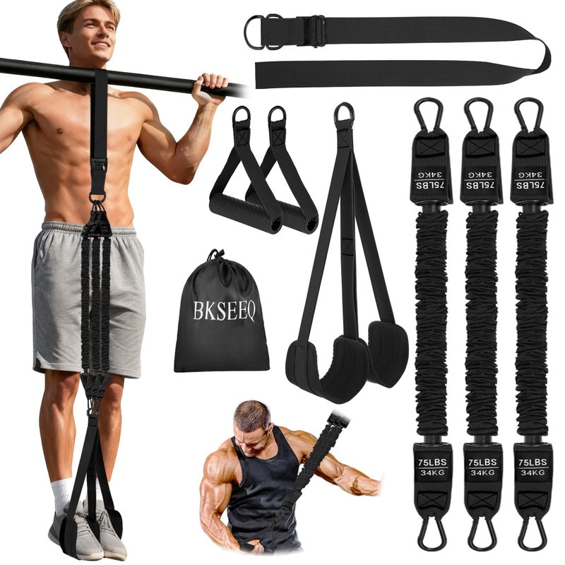 Pull Up Assistance Bands with Handles,Adjustable Heavy Duty Resistance Band for Pull Up,Comfortable Fabric Feet/Knee Rest,Pull Up Assist Band,Home Fitness,Muscle Training(Black)