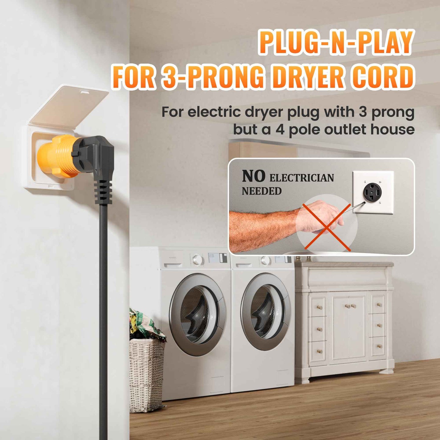 MECMO 3 Prong to 4 Prong Dryer Adapter, NEMA 14-30P Male to 10-30R Female, 4-Prong New Dryer Plug to 3-Prong Old Dryer Receptacle for Old Non-grounding Electric Dryer with New Dryer Wall Outlet House