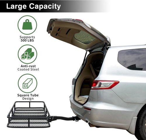 Leader Accessories Trailer Hitch Cargo Carrier - Folding Vehicle Rack with Bag | 60"x24"x6", 500 lbs Capacity