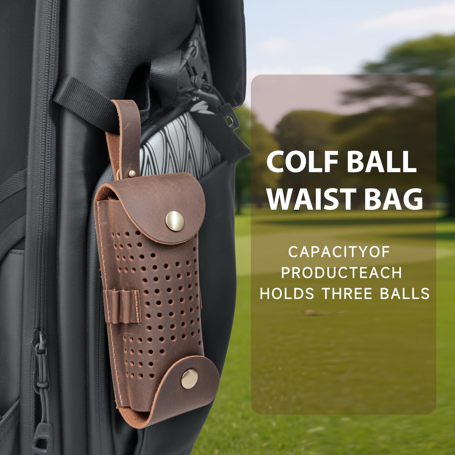 MCKDERWRILL Leather Golf Ball Pouch with Tee Holder - Portable Design Holds 3 Balls & 4 Tees, Belt Clip Attachment - Golf Accessory Gift for Men and Women