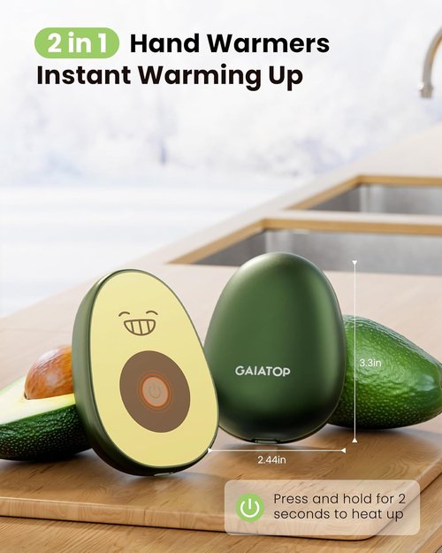 Gaiatop Rechargeable Hand Warmers - Fast Heating 3 Settings | Portable Avocado Shape, 2 Pack