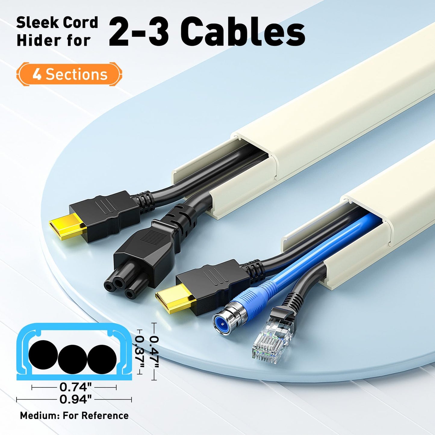 Delamu Beige Cord Hider, 62.8in Beige Cable Hider, Cord Covers for Wires on Wall, Wire Hider Wire Covers for 2-3 Cords for TV on Wall, Easier Setup Cable Cover Management, 4X L15.7 W0.94 H0.47in