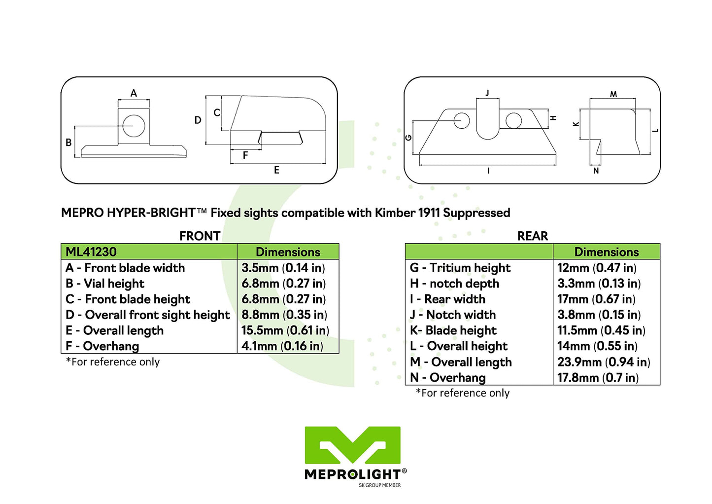 Meprolight Hyper-Bright-Suppressor-Pistol-Set-Kimber 1911-O RING/G-ML41230O, Black