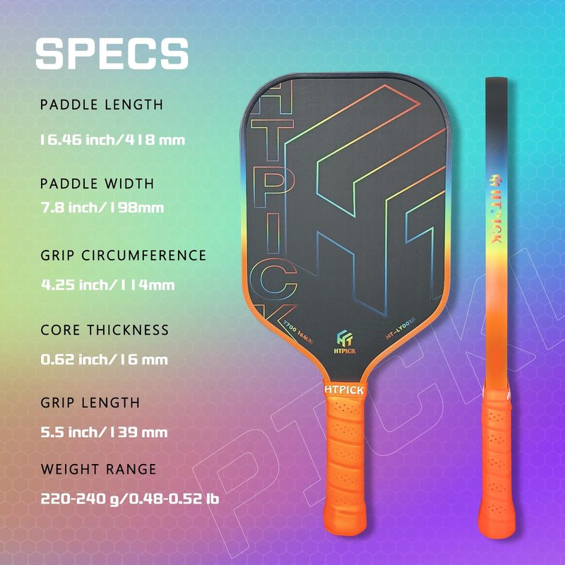 Pickleball Paddles, T700 Carbon Fiber Pickleball Paddle with PP Honeycomb Core 16mm Thickness, Enhanced Shock Absorption for Ultimate Spin & Consistency