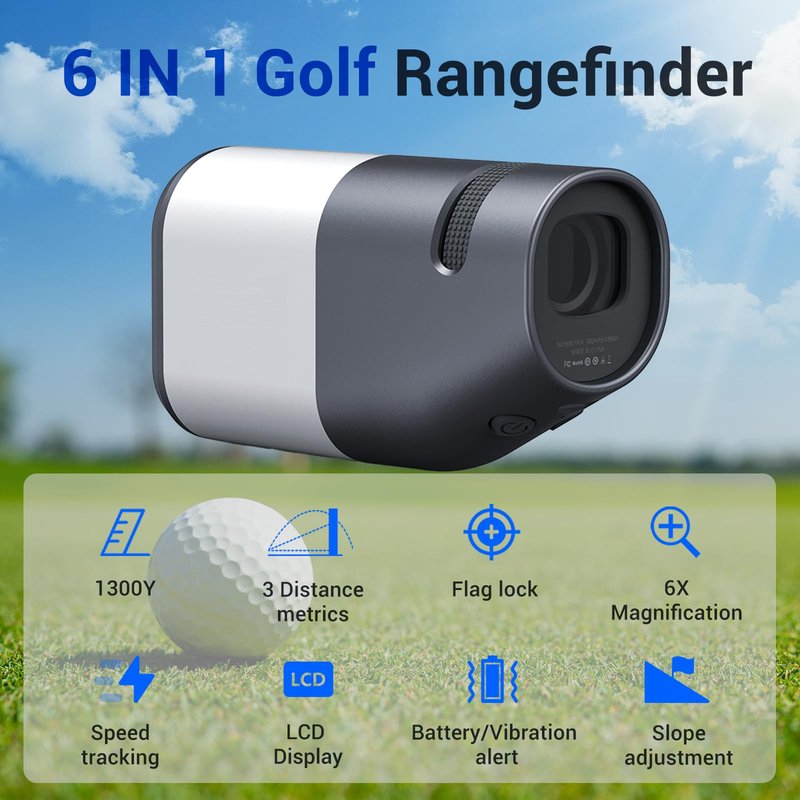 Range Finder Golf, 1300Yards Rangefinder with Slope, 6X Magnification,Flag Pole Locking Vibration, 0.5s Flag Pole Lock Vibration, Vibration Angle Measurement, Golf Accessories for Men and Women