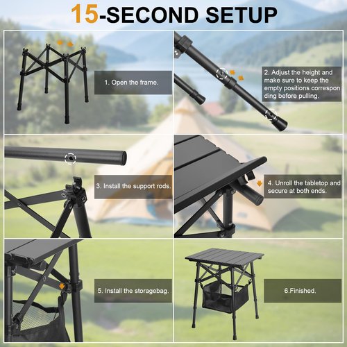 Audoyon Folding Camping Table - Small Outdoor Table with Storage Bag - Adjustable Height 14.2'' & 18.9'', Portable Lightweight Aluminum Foldable Side Table for Picnic, BBQ, Beach & Tailgating (Small)