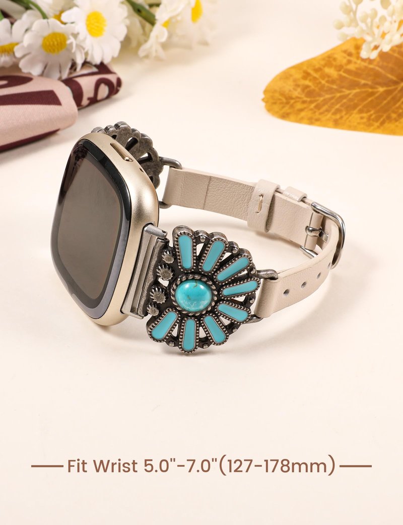 Moolia Turquoise Strap Compatible with Fitbit Versa 4/Versa 3/Sense 2/Sense Band for Women Strap, Boho Western Vintage Style Strap for Versa 4/Versa 3 Watch Band