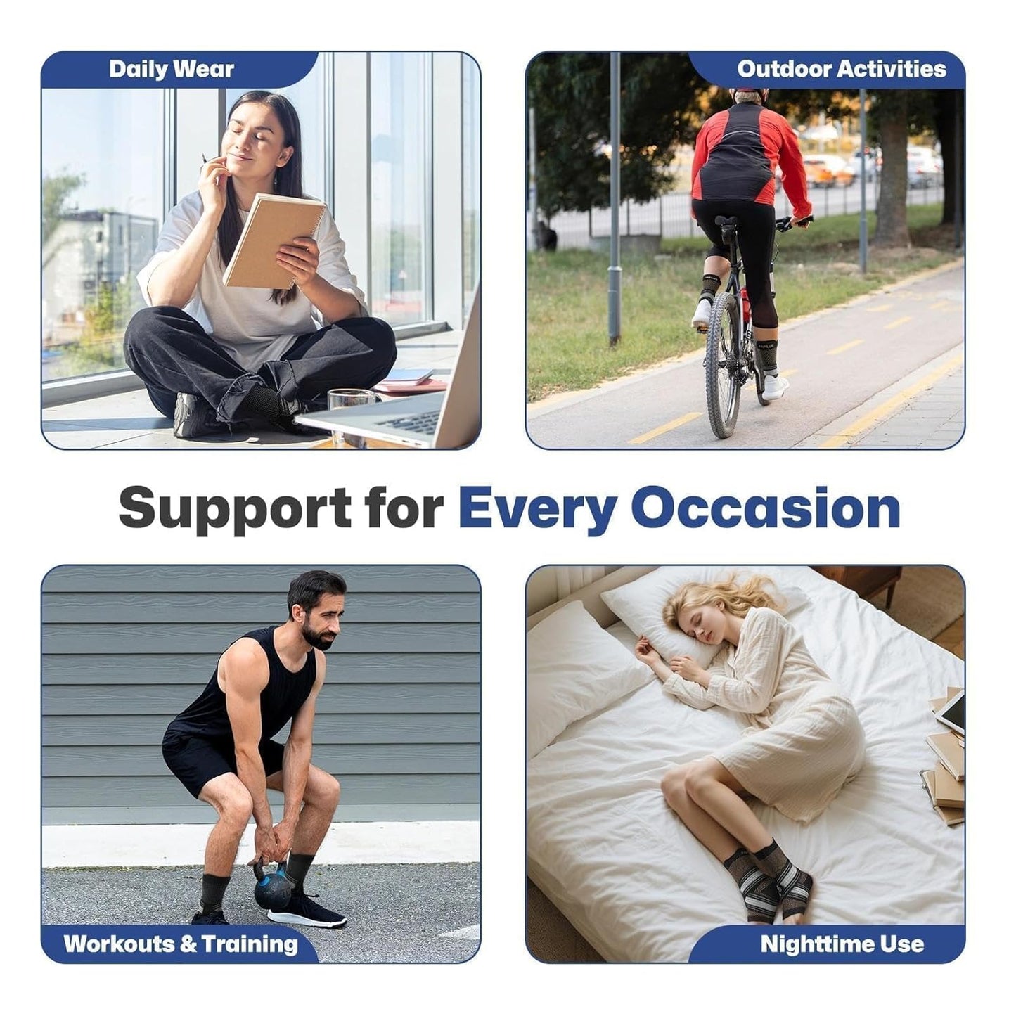 PAPLUS Ankle Brace for Men & Women | Adjustable Support for Plantar Fasciitis Relief - Black, 2 Pairs