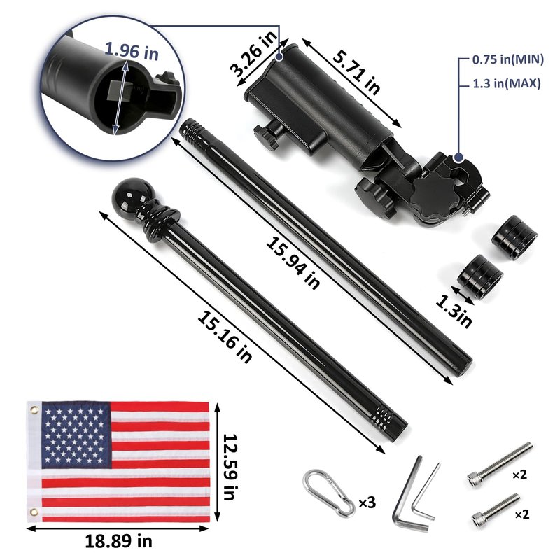 CHENGWEI Golf Cart Flag Holder & Flag Pole Mount Kit, Heavy Duty Aluminum Alloy Windproof Bracket Fits EZGO Club Car Yamaha, Push Cart, Boat, Bike, Includes USA Flag for Independence Day Decor