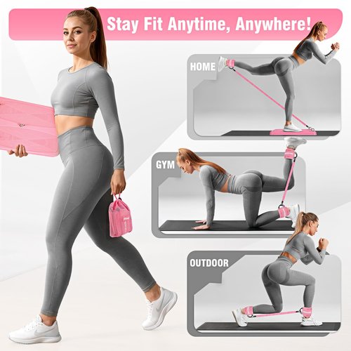 KUZARO Glute Workout Equipment, Leg & Hip Exercise Equipment for Women, Resistance Bands with Ankle Straps & Exercise Board for Home Gym Fitness, Kickbacks, Hip Thrusts, Lower Body Training