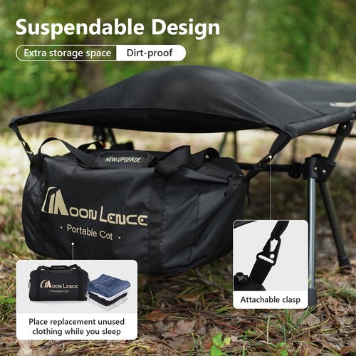 MOON LENCE Height Adjustable Camping Cot - Supports 330 lbs, Portable Folding Bed with Leg Extenders for Camping, Hiking, Sleeping, 1 Pack, Black
