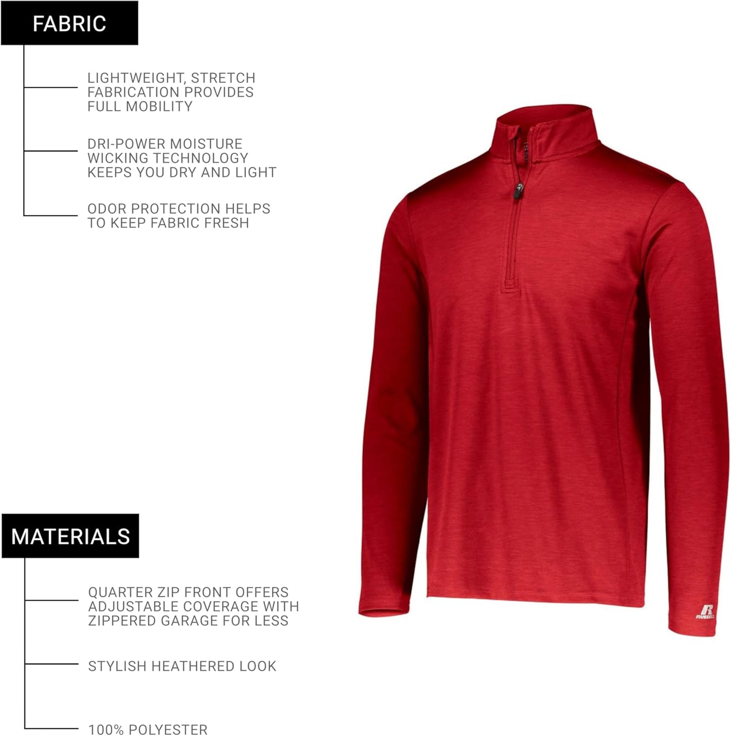 Russell Athletic Dri-Power 1/4 Zip Pullover - Lightweight, Comfortable Outerwear for All Seasons