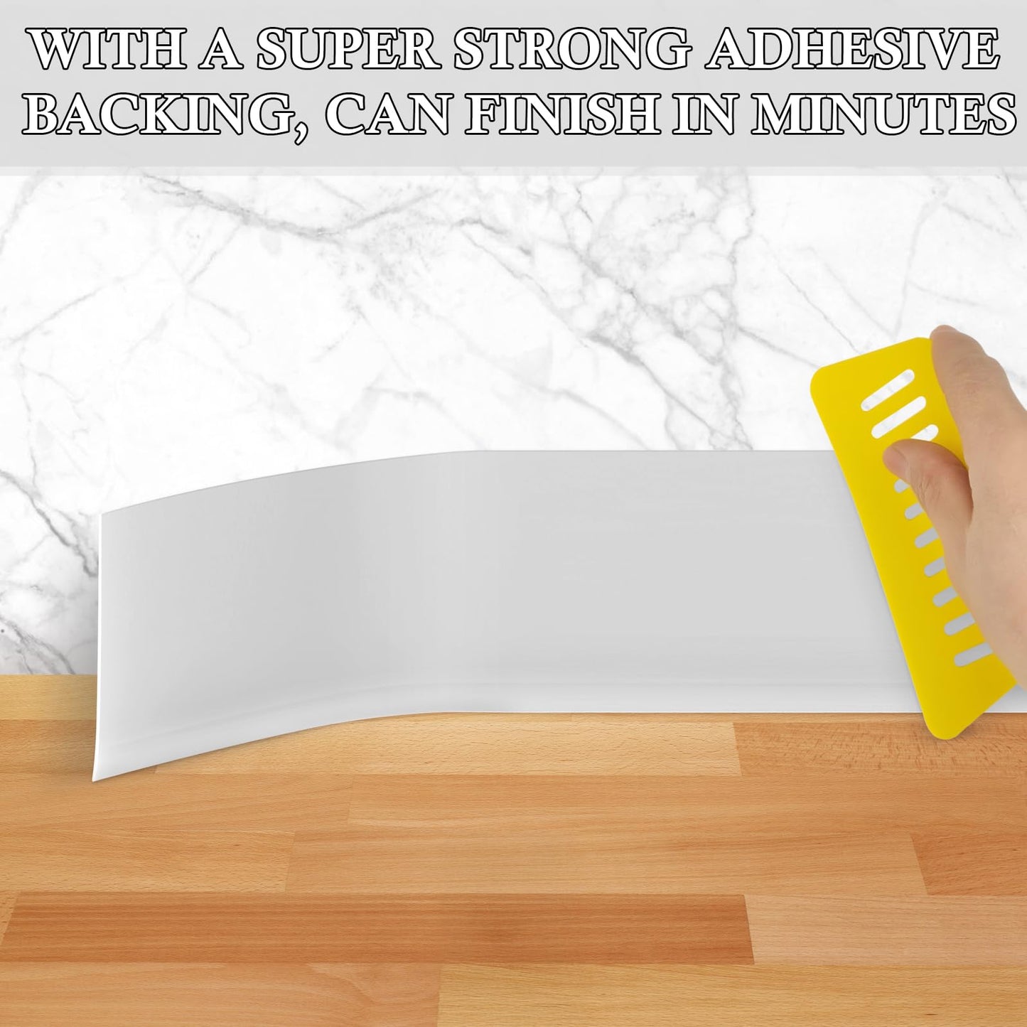 POPAKAN Flexible Baseboard Molding Trim 4" x 15 ft, 20ft 40ft 50ft 60ft 100ft Self-Adhesive Vinyl Wall Base Cove Base, Peel and Stick Rubber Wall Base Molding Trim - White