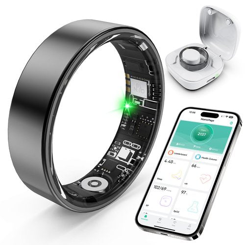 SARUNN ER Smart Ring with Sleep Monitoring, Step Counting, Heart Rate, Blood Oxygen for iPhone and Android, No Subscription Fee, IP68 Waterproof Health Tracker (Black, 11)