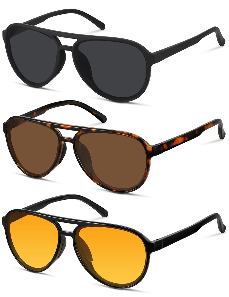 STORYCOAST Polarized Aviator Sunglasses for Men Women Classic Retro Aviators Sports Driving Running Sun Glasses 3Pack-Black+Tortoise Brown+Black Orange Yellow