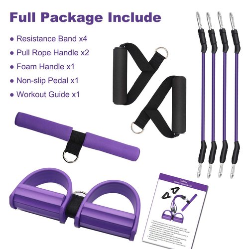 Foot Pedal Resistance Band, 4-Tube Elastic Puller Rope, Sit-up Equipment, Yoga Strap Bodybuilding Expander, Exercise Bands, Fitness Equipment for Abdomen, Waist, Arm, Leg Stretching Slimming Training