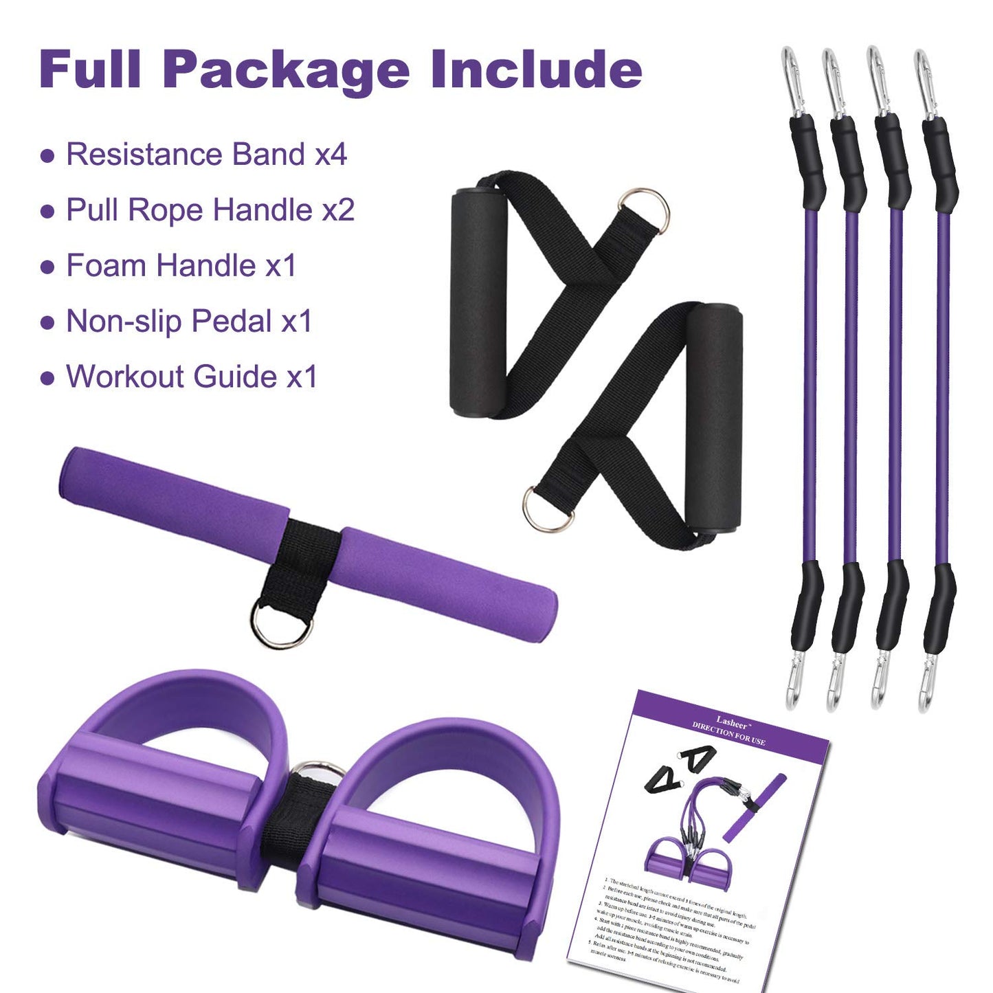 Foot Pedal Resistance Band with Handle, 4-Tube Elastic Pull Rope, Home Gym Fitness Equipment for Full Body Workout, Sit-Up, Yoga, Stretching, Abs, Chest, Shoulders, Back, Waist, Arms, Legs Training
