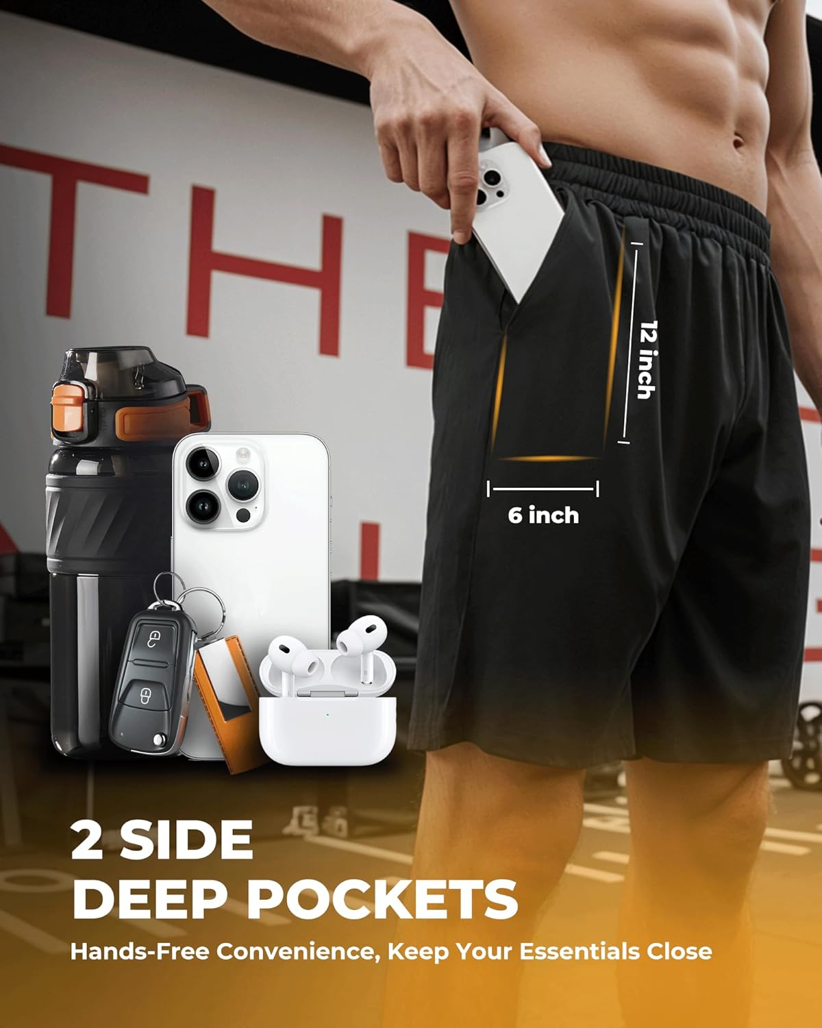 Skiennix Men's Athletic Shorts - Quick-Dry Workout & Basketball Shorts | 6 Pack, Black with Pockets