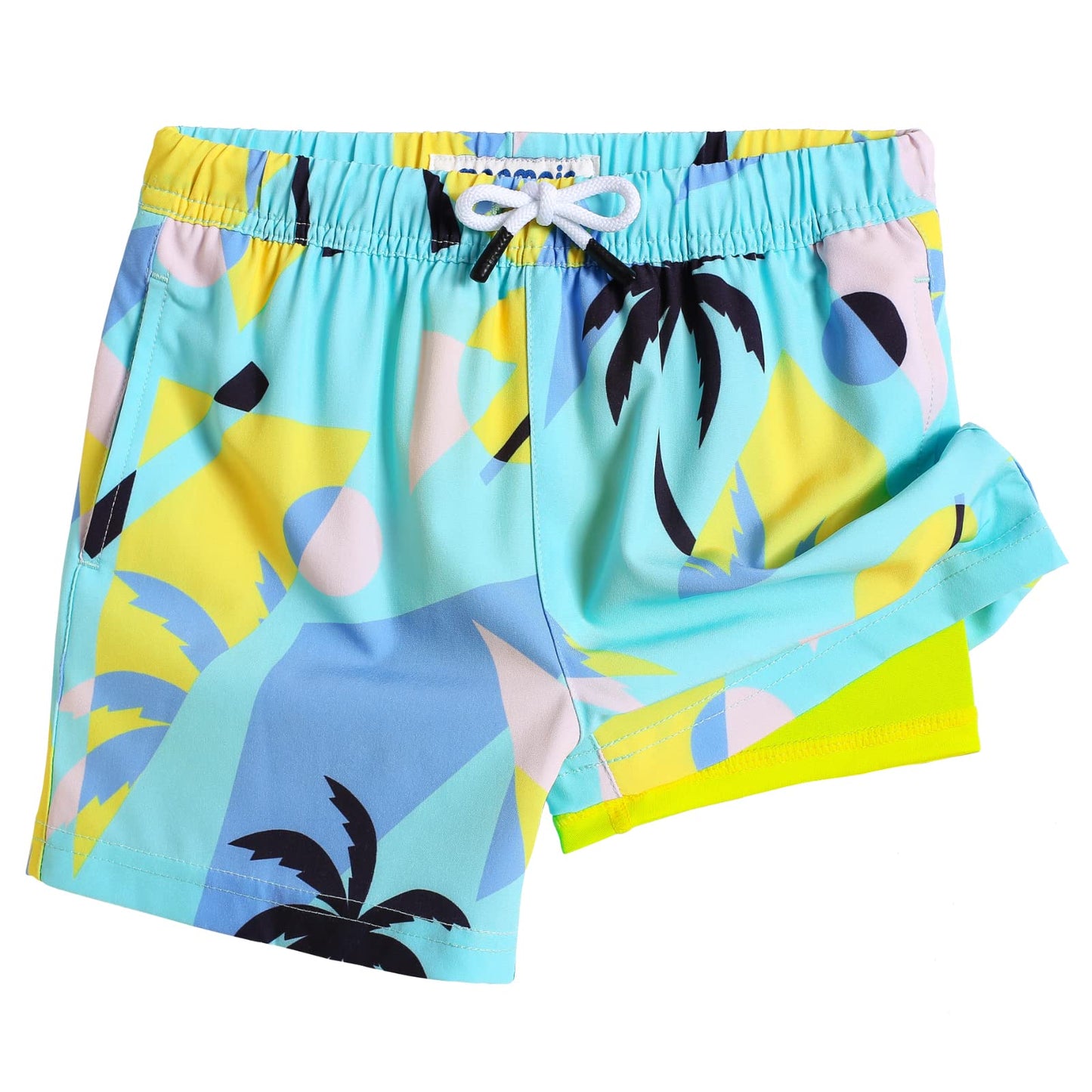 maamgic Boys Swim Trunks with Compression Liner Toddler Stretch Swim Shorts Quick Dry Swimming Trunks Boxer Brief 2 in 1 Beach Shorts Egg Yolk Coconut 7