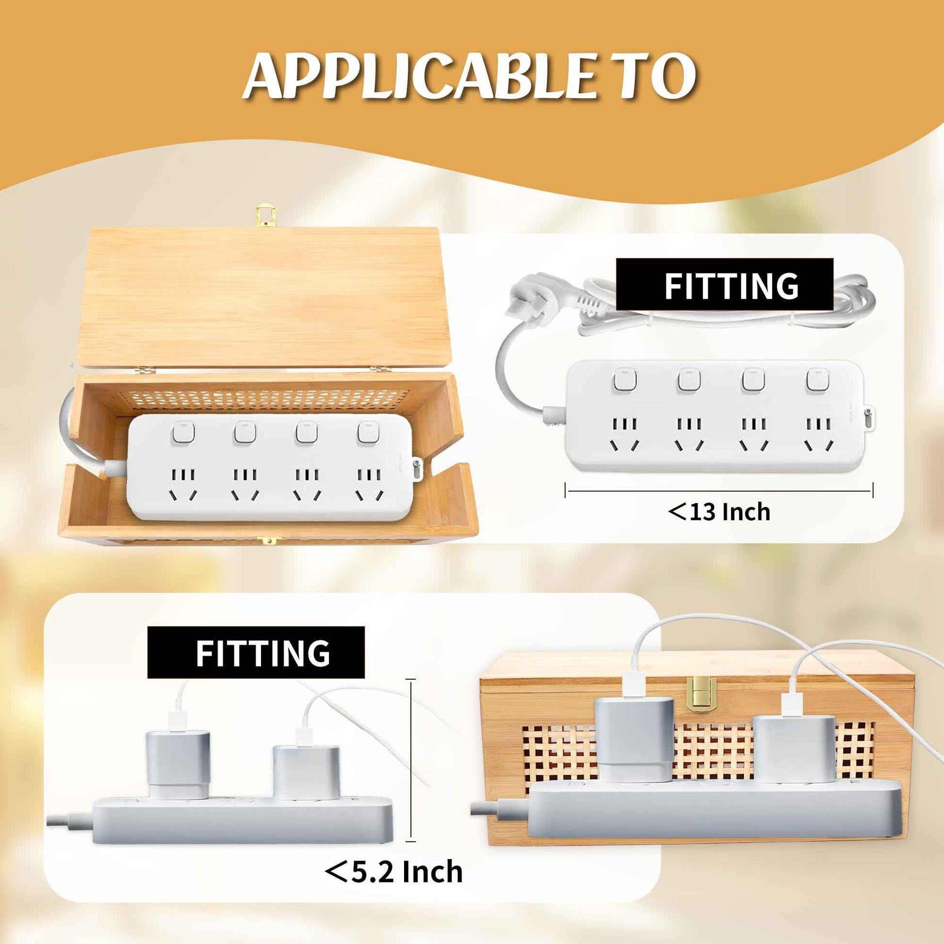 Txcucc Solid wood Cable Management Box，- Cable Organizer Box and Power Strip Box for Electrical Cord Management - Under Desk Cord Organizer for TV Wires Computer Router & Power Strip