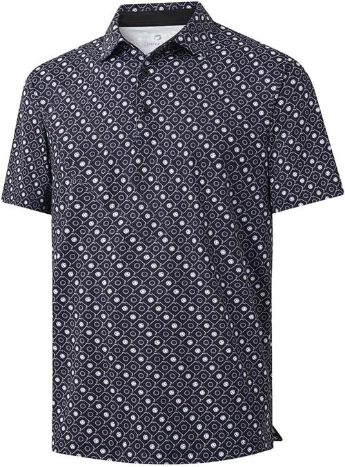 JIUYANG Men's Golf Polo Shirt - Moisture-Wicking 4-Way Stretch, UPF 50+ | Short Sleeve Performance Print