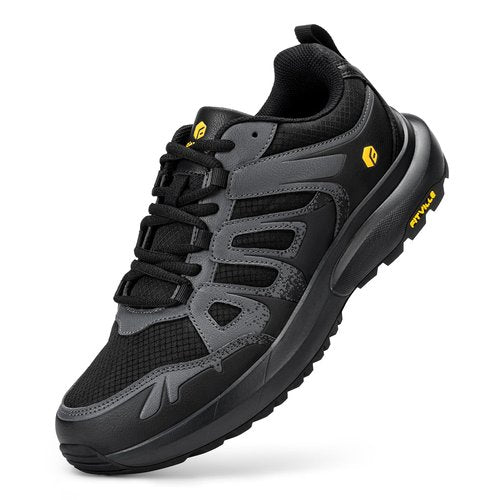 FitVille Men's Wide Hiking Shoes Water Repellent Trekking Trails Outdoor Sneakers Cushioned Lightweight Walking Running Shoes with Arch Support Black