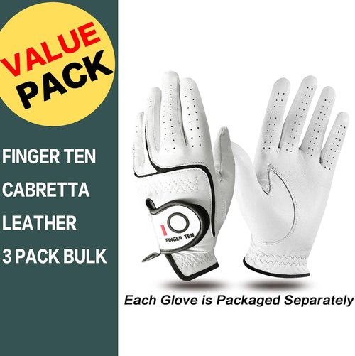 FINGER TEN Golf Gloves - Premium Soft Cabretta Leather | Tour Fit Grip, Left & Right Hand, Cadet Sizes S-XXL