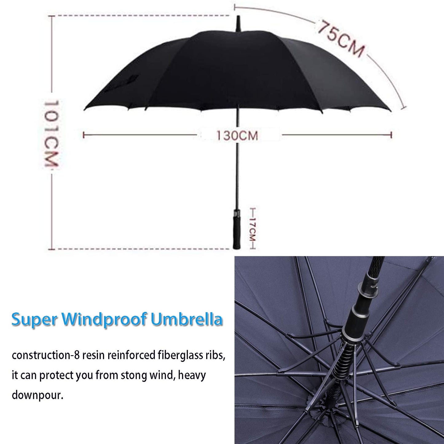Big Large Umbrella 60 Inch Automatic Open Extra Large Size Strong Windproof Golf Umbrellas Waterproof Sun Rain Stick Foldable Oversized Umbrellas Comfortable Handle for Men Women Family Travel Black