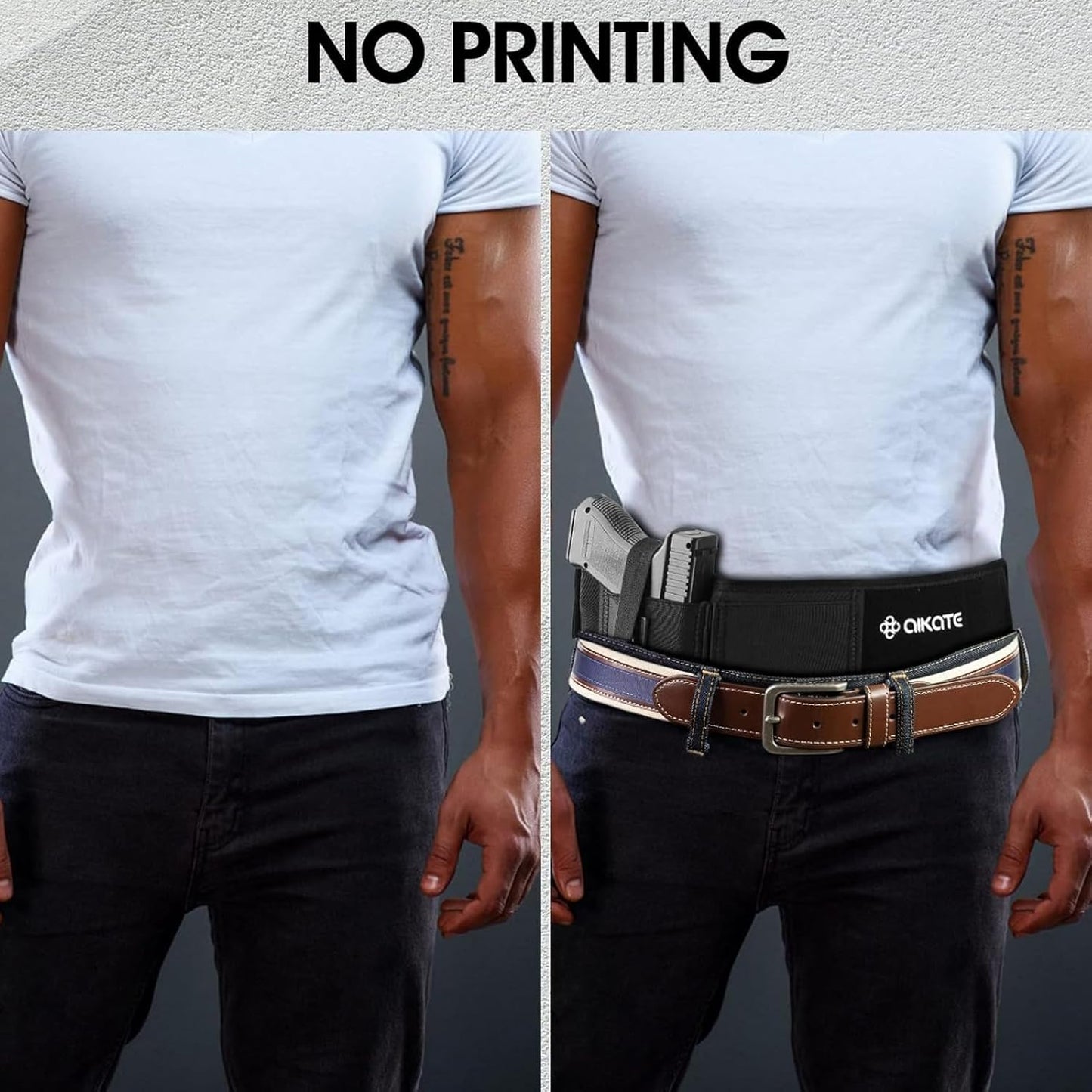 AIKATE Belly Band Holster - Upgraded Concealed Carry for Men | Fits Glock 19, 17 & S&W M&P Shield 9MM