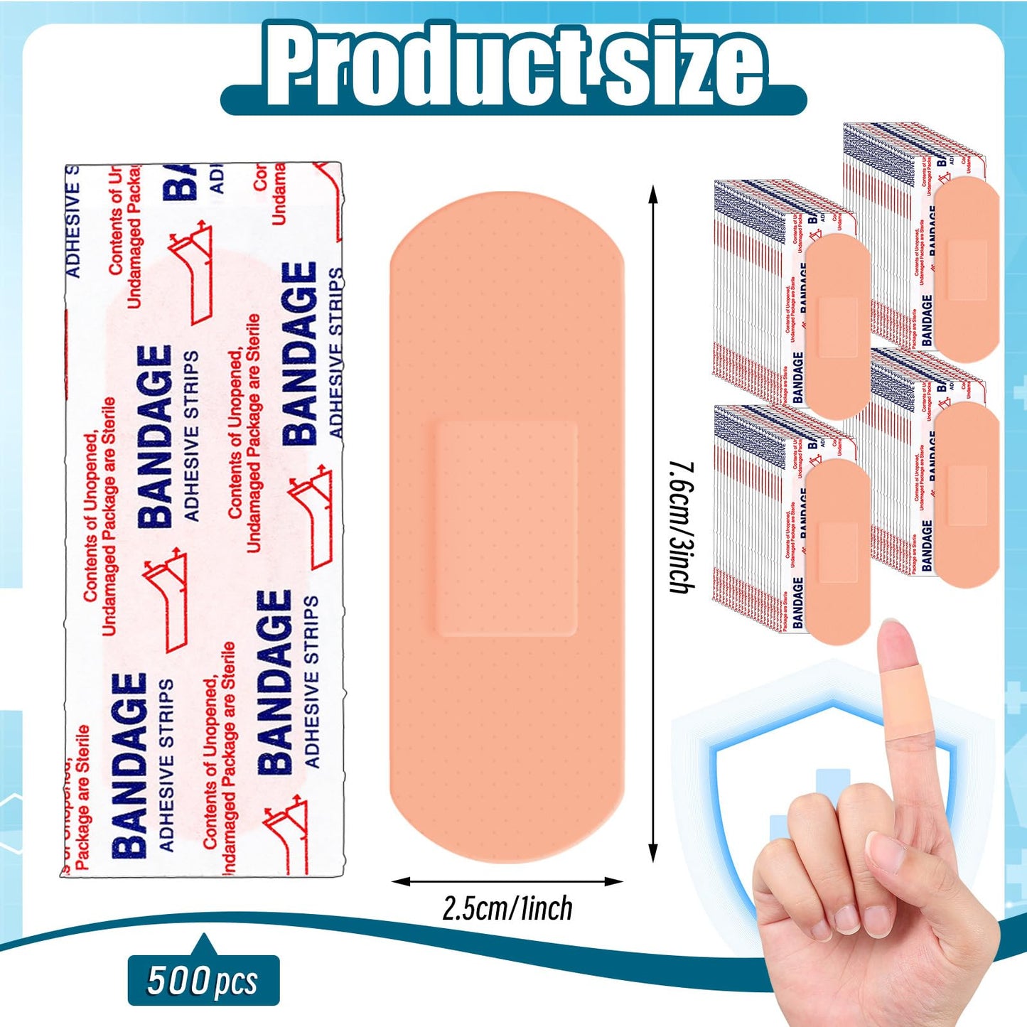 Timgle 500 Pcs 1" X 3"Adhesive Bandages Bulk Waterproof Adhesive Breathable Bandages for Sensitive Skin School Nurses Businesses Travel First Aid Kits Homeless Care Supplies Donations