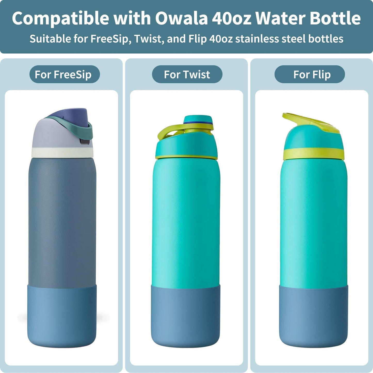 Diumepo Silicone Water Bottle Boot for Owala 40 oz, Anti-Slip Protective Sleeve for Owala Twist & FreeSip & Flip Stainless Steel Water Bottle, Boot Bottom Base for Owala (Denim Blue)